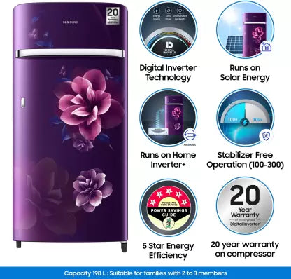 SAMSUNG 198 L Direct Cool Single Door 5 Star Refrigerator (Camellia Purple, RR21T2G2WCR/HL) SAMSUNG 198 L Direct Cool Single Door 5 Star Refrigerator (Camellia Purple, RR21T2G2WCR/HL)